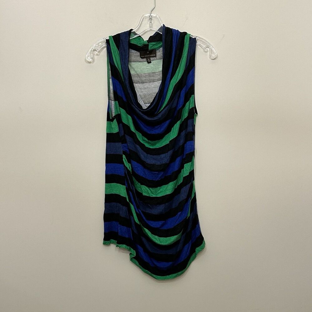 FENN WRIGHT MANSON Tunic Top Blouse Womens 1X Blue Green Black Stripe Sleeveless
